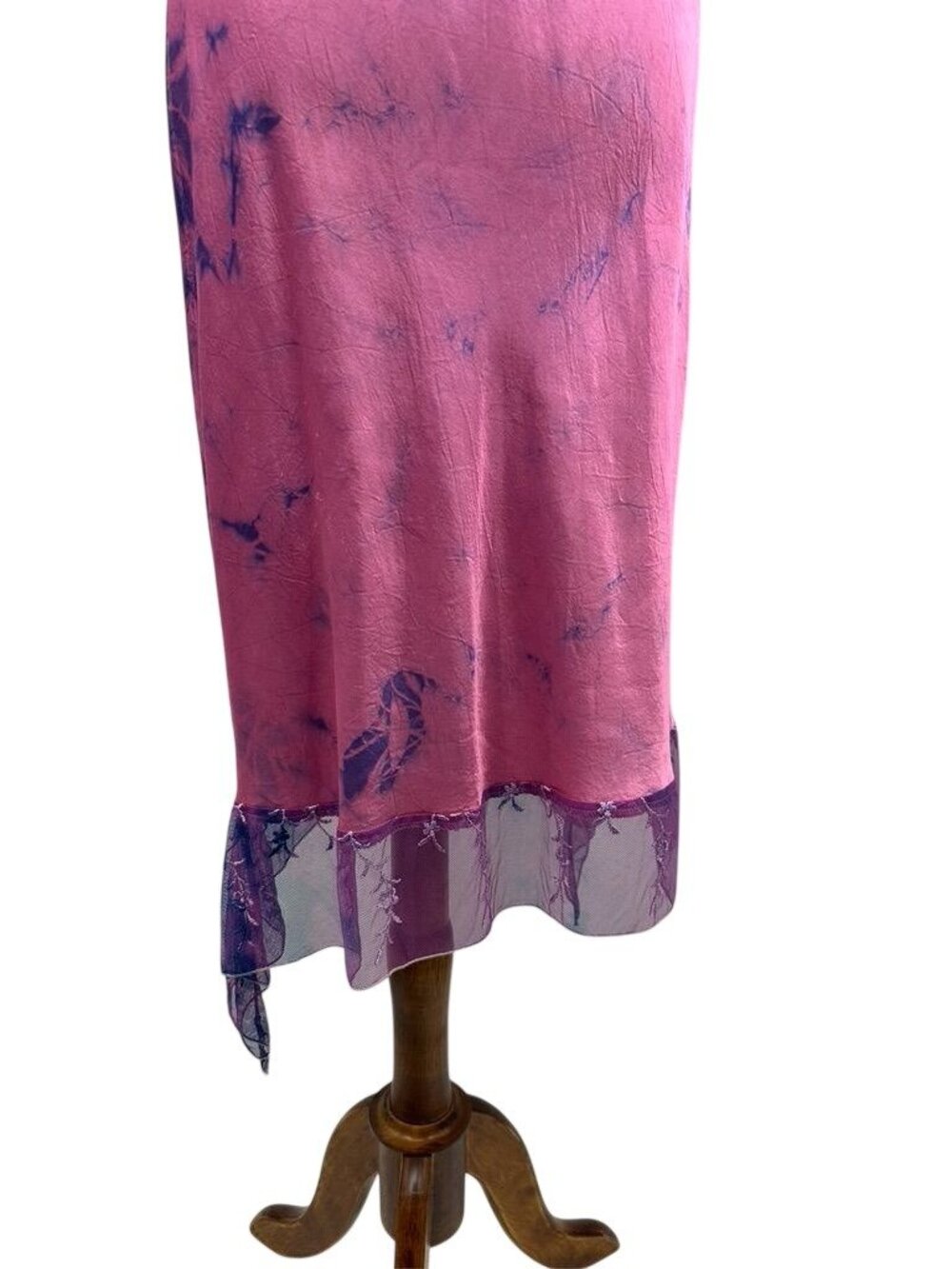 Vintage 90s Monah Li Tie-Dye Silk Slip Dress With Lace Velvet Pink & Purple - Picture 6 of 16
